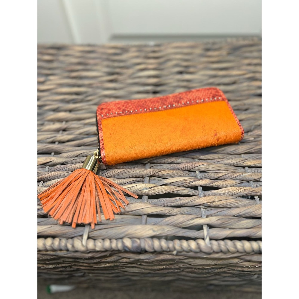 Vintage Juicy Couture women cow hair zippered orange wallet - Picture 1 of 11